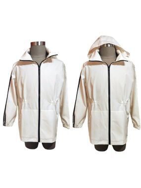 New B White Hooded Rain Windbreaker Jacket 2X Large